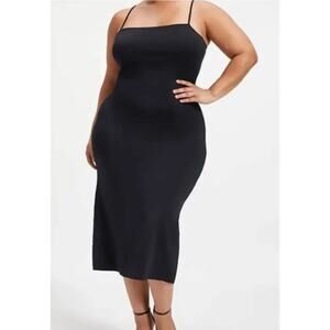 Good American Black Spaghetti Scuba Midi Dress 3XL